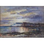 William Galloway (20th c) - Sunset Donaghadee, signed and inscribed, watercolour, 26 x 35.5cm Good