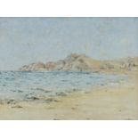 British School, 20th c - The Spanish Coast, signed N [K] Eyre, oil on hardboard, 44 x 59cm Good
