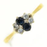 A sapphire and diamond ring, in gold marked 18ct, 1.9g, size M Hoop thin