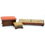 Three various Victorian and later mahogany and other footstools,  various sizes