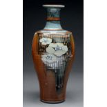Studio pottery. David Frith (1943 - ) - Stoneware vase, tenmoku and other glazes, painted with