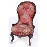 A Victorian carved walnut nursing chair,  later  castors, seat height 38cm Good condition