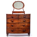 A Victorian bow fronted mahogany chest of drawers, 103cm h; 53 x 108cm and a mahogany toilet