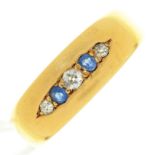 A Victorian sapphire and diamond ring, in 18ct gold, marks rubbed, 4.7g, size R Light wear, stones