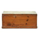 A deal trunk or chest, early 20th c,  with iron carrying handles, 53cm h; 50 x 122cm Paint
