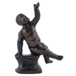 A bronze sculpture of a boy, 20th c, rich brown patina rubbed in places, 18.5cm h Good condition