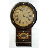A Victorian rosewood drop case wall clock,  the dial inscribed Made in England,  with twin winding
