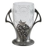 A WMF Jugendstil pewter and cut glass vase, 19cm h, marked 128 Good condition