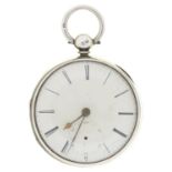 An English  silver lever watch, T Collins, Lincoln,  5651, 54mm, Chester 1859 Lacks seconds hand,