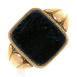 A black onyx signet ring,  in 9ct gold, Birminghamm date letter obscured, 3.4g, size I Light wear