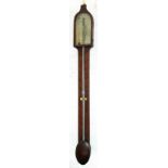 A George III mahogany exposed tube stick or cistern barometer, J Croce, facet, raised and silvered