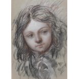 Thomas O'Donnell (1944-2020) - Head of a Girl, signed, white, black and red chalk on light grey