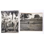 Motor Sport.  Two mounted photographs of Bugatti Type 37 cars, vintage gelatin silver prints laid