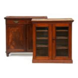 A Victorian mahogany bookcase with glazed doors,  91cm h; 39 x 86cm  and a Victorian mahogany