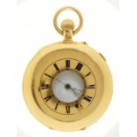 An English 18ct gold half hunting cased keyless lever watch, S Goodman, Manchester, centre seconds