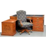 A walnut and featherbanded desk, in George II style, by Arthur Brett of Norwich, with pedestal and