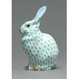 A Herend model of a seated rabbit, green fantail design, 14cm h, blue printed mark HEREND HUNGARY