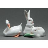 A Herend model of two  white rabbits with corn, 9cm h, impressed 5326  and a model of a white