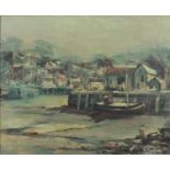 British School, 20th c - A Harbour, indistinctly signed E H..., oil on board, 49 x 59.5cm Varnish