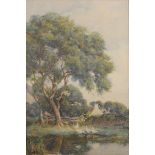 English School, early 20th c - The Farm Pond, watercolour, 65 x 43cm Still reasonably unfaded with
