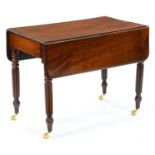 A Victorian mahogany Pembroke table, on reeded legs with later brass castors, 69cm h; 90 x 94cm Good