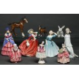 Ten Royal Doulton, Beswick and other bone china and earthenware figures of young women and