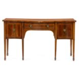 A serpentine mahogany sideboard, early 20th c, crossbanded and line inlaid, 94cm h; 59 x 167cm Minor