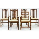 A set of five oak dining chairs, including an elbow chair, early 20th c and another with padded arms