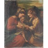 After Correggio - The Virgin and Child with St Anne, oil on canvas, 29 x 22cm, unframed A 19th c