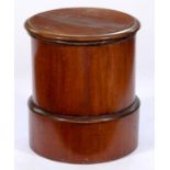 A Victorian cylindrical mahogany commode, 46cm h; 41cm diam Shrinkage cracks to sides