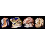 Four Royal Crown Derby paperweights, Armadillo, Chameleon and Snake (2), 4 boxes (4)