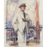 English School, 20th c - Study of a Royal Naval Officer, signed, watercolour, 19.5 x 16cm Good