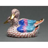 A Herend model of two  loving ducks, rust fish net design, 14cm h; 10 x 13cm, blue printed mark