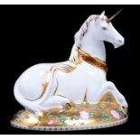 A Royal Crown Derby Mythical Unicorn paperweight, Goviers exclusive, numbered 382 of 1750,