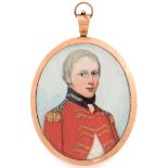 Frederick Buck (1771-1839) - Portrait miniature of an Officer, in red tunic with gold facings, black