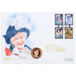 Gold coin. United Kingdom £5 2002, in a commemorative first day cover