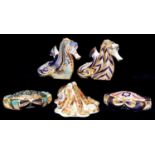 Five Royal Crown Derby paperweights, Octopus, 114/2000, certificate, Coral Seahorse, certificate,