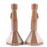 A pair of Robert 'Mouseman' Thompson oak candlesticks, of octagonal design, 22cm h, carved mouse '