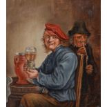 After David Teniers the Younger - A Man Holding a Glass and an Old Woman Lighting a Pipe, oil on