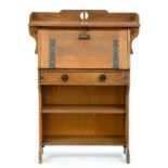 An oak bureau in the manner of Liberty & Co, early 20th c, with art metal hinges, 113cm h; 32 x 84cm