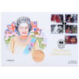 Gold coin. Guernsey proof £5 2002, in a commemorative first day cover