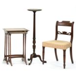 A George IV mahogany dining chair, a torchere and graduated pair of tables Some faults