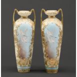 A pair of Noritake vases, early 20th c, painted to both sides in the style of C H C Baldwyn, with
