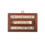 A Regency mahogany framed part set of bone letters of the alphabet,  95 x 150mm Natural accretion of