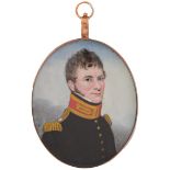 Frederick Buck (1771-1839) - Portrait miniature of an Officer, in black tunic with red and braided