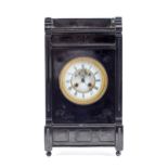 A marmo nero belgio mantel clock, late 19th c, the enamel dial with visible brocot escapement,
