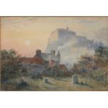 Robert Brown Johnston (1840-1914) - Edinburgh Castle at Sunrise, signed, watercolour, 25.5 x 36.5cm,