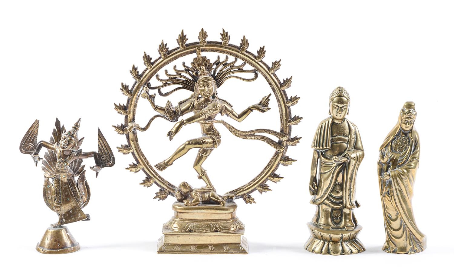 An Indian brass sculpture of Shiva Nataraja, another Indian brass votive sculpture, a figure of