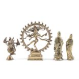 An Indian brass sculpture of Shiva Nataraja, another Indian brass votive sculpture, a figure of