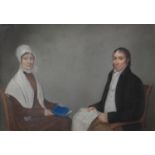 British School, early 19th century - Double Portrait of a Lady and Gentleman, perhaps Quaker, seated